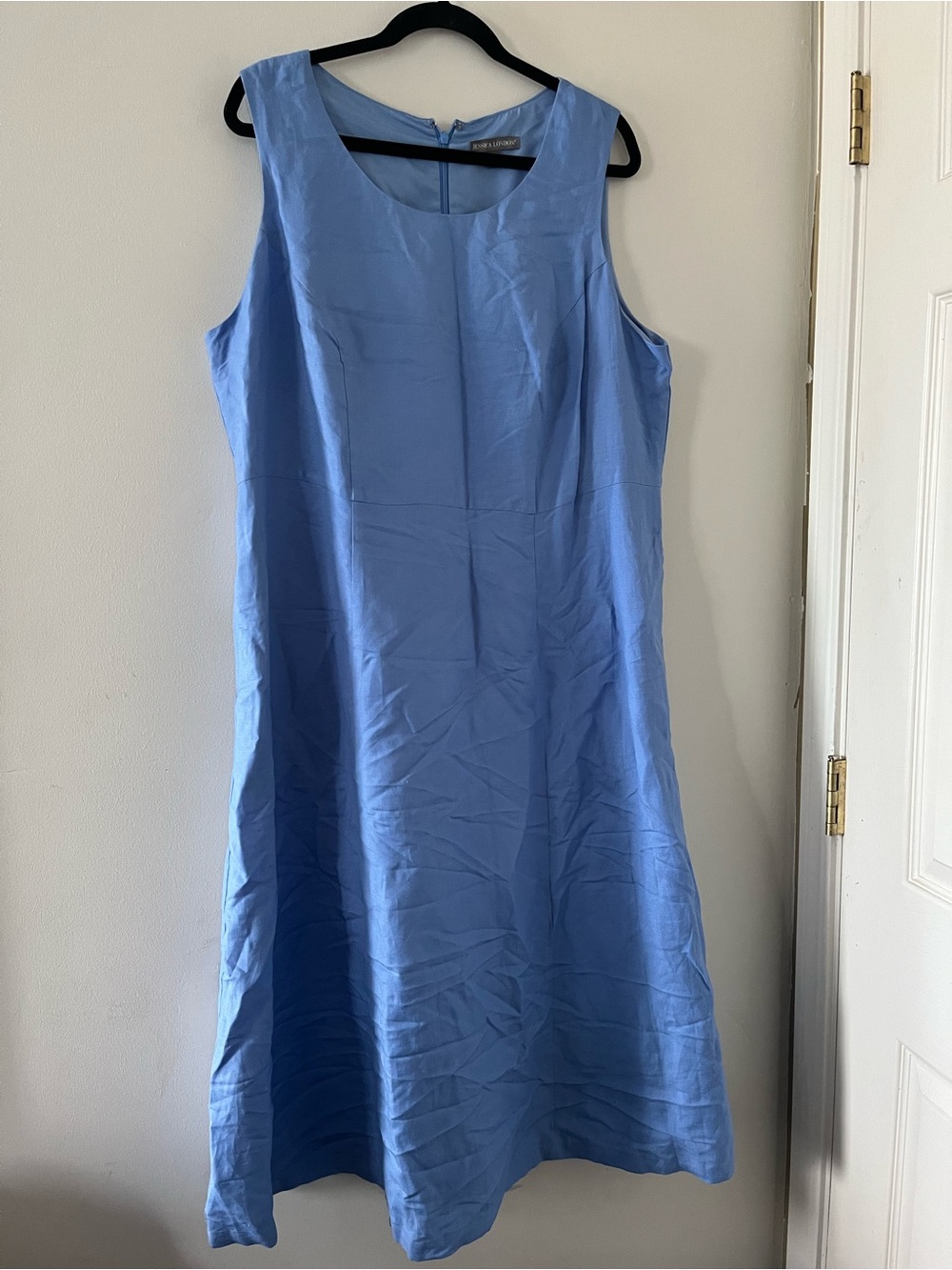 Jessica London Blue Linen Blend Sleeveless Midi Shift Dress 18W Coastal Beach